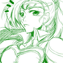 Rule 34 | 1girl, armor, breasts, green theme, long hair, mary argent, monochrome, tales of (series), tales of destiny