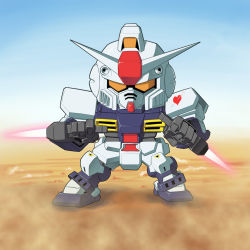 chibi dual_wielding gundam gundam_cross_dimension_0079 heart holding mecha mobile_suit_gundam pixie_gundam robot sangekimaru weapon