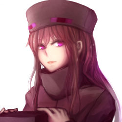 Rule 34 | 1girl, ander (at2.), at2., brown hair, close-up, enderman, expressionless, highres, lips, long hair, long sleeves, looking at viewer, minecraft, original, personification, purple eyes, solo, upper body
