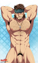 Rule 34 | 1boy, abs, headband, highres, male focus, metal gear (series), metal gear solid, muscular, nude, pectorals, penis, presenting, smile, solid snake, solo, tagme, zapphier
