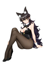 Rule 34 | 1girl, absurdres, animal ear fluff, atago (azur lane), azur lane, bare shoulders, black footwear, black hair, black leotard, black pantyhose, bow, bowtie, breasts, covered navel, detached collar, full body, hair between eyes, high heels, highres, large breasts, leotard, long hair, nontraditional playboy bunny, pantyhose, playboy bunny, shoes, simple background, solo, strapless, strapless leotard, white background, wing collar, wrist cuffs, yellow eyes, yigali xinji