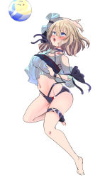 Rule 34 | 1girl, absurdres, azur lane, ball, bare shoulders, bikini, black bikini, blonde hair, blue eyes, blush, breasts, brown hair, commentary request, cross, hey taisyou, highres, iron cross, jumping, open mouth, see-through, short hair, solo, swimsuit, thigh strap, z23 (azur lane), z23 (breezy doubles) (azur lane)