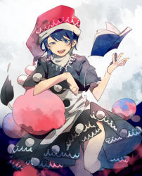 Rule 34 | absurdres, aibivy, blob, blue eyes, blue hair, book, doremy sweet, hat, highres, nightcap, pom pom (clothes), short hair, solo, tail, tapir tail, touhou