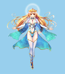 Rule 34 | 1girl, armor, bikini armor, blonde hair, breasts, circlet, cleavage, dice, dress, female focus, floating, gold hair, halo, highres, jewelry, large breasts, crossed legs, lips, looking at viewer, magic, necklace, original, ryuuzouji usagi, see-through, see-through silhouette, shoes, smile, solo, yellow eyes
