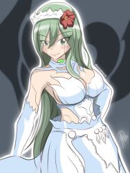 Rule 34 | 1girl, breasts, cleavage, dress, eden&#039;s zero, green eyes, green hair, highres, large breasts, long hair, sideboob, solo, witch (eden&#039;s zero)