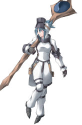 Rule 34 | 1girl, armor, capcom, female focus, full body, khezu (armor), ment, monster hunter (series), simple background, solo, staff, standing, tagme, weapon, white background