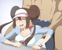 Rule 34 | 10s, 1boy, 1girl, ahegao, ass, bent over, blue eyes, blush, breasts, brown hair, clothed female nude male, clothed sex, collarbone, creatures (company), doggystyle, double bun, game freak, hair bun, hat, hetero, kneeling, long hair, muscular, navel, nintendo, nude, oklog, open mouth, pantyhose, pokemon, pokemon bw2, raglan sleeves, rosa (pokemon), sex, sex from behind, smile, sweat, tongue, tongue out, top-down bottom-up, torso grab, vaginal, visor cap, watch