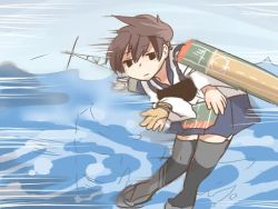 Rule 34 | 10s, 1girl, bad id, bad twitter id, black eyes, brown hair, kaga (kancolle), kantai collection, ocean, open mouth, rebecca (keinelove), short hair, side ponytail, storm, water, wind