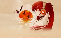 Rule 34 | 1girl, bird, choker, closed eyes, crying, floating hair, hair between eyes, hand on own head, hato rami, hatsune miku, headphones, highres, long hair, ponytail, reflection, shadow, solo, sunset, third-party edit, vocaloid, wallpaper, wire