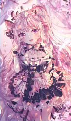 Rule 34 | 1girl, absurdres, bad id, bad pixiv id, bow, bug, butterfly, dress, flower, gothic lolita, hair flower, hair ornament, hand in own hair, highres, holding, holding clothes, holding skirt, huge filesize, insect, lolita fashion, long hair, mole, mole under eye, open mouth, original, pink butterfly, pink dress, pink flower, pink hair, pink rose, pink theme, purple eyes, rose, skirt, solo, very long hair, wine (2148 wine)