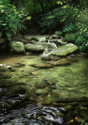 Rule 34 | 2007, dated, fish, leaf, matataku, moss, nature, no humans, original, scenery, stepping stones, stream, tree