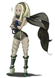 Rule 34 | 1girl, animal, bare shoulders, blonde hair, breasts, butcha-u, cat, crossed arms, dark-skinned female, dark skin, doyagao, dusty (gravity daze), full body, gravity daze, hairband, high heels, holding, holding animal, jewelry, kitten (gravity daze), leg warmers, leotard, light smile, long hair, looking afar, red eyes, scarf, shadow, shoes, simple background, sketch, small breasts, smile, smug, solo, thighlet, translated, vambraces, white background