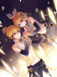 Rule 34 | 1boy, 1girl, bad id, bad pixiv id, blonde hair, blue eyes, brother and sister, detached sleeves, geoly, hair ornament, hairclip, highres, kagamine len, kagamine len (append), kagamine rin, kagamine rin (append), siblings, twins, vocaloid, vocaloid append