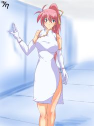 Rule 34 | 00s, 1girl, breasts, china dress, chinese clothes, dress, elbow gloves, female focus, gloves, indoors, kouenji, kouenji (crispina), long hair, lyrical nanoha, mahou shoujo lyrical nanoha, mahou shoujo lyrical nanoha a&#039;s, mahou shoujo lyrical nanoha strikers, pink hair, ponytail, signum, solo
