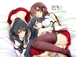 Rule 34 | 10s, 3girls, 5girls, ^ ^, agano (kancolle), aqua eyes, artist name, ass, bare shoulders, black hair, braid, breasts, brown hair, censored, closed eyes, dated, closed eyes, fingering, green eyes, green hair, hug, kantai collection, kimura shuuichi, large breasts, long hair, miniskirt, multiple girls, nipples, no panties, noshiro (kancolle), open mouth, personification, ponytail, pussy, pussy juice, red eyes, red legwear, saliva, signature, skirt, smile, thighhighs, tongue, tongue out, twin braids, wet, wink, yahagi (kancolle), yuri