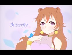 Rule 34 | 1girl, artist name, artist request, black border, blue butterfly, blush, border, bracelet, breasts, brown hair, bug, butterfly, butterfly (love live!), butterfly on hand, choker, cleavage, clothing cutout, collarbone, cropped shirt, crown, detached sleeves, double bun, dress, dress shirt, earrings, female focus, gold bracelet, hair between eyes, hair bun, hair rings, harem outfit, highres, insect, jewelry, konoe kanata, long hair, looking at viewer, love live!, love live! nijigasaki high school idol club, love live! school idol festival, navel, parted lips, puffy short sleeves, puffy sleeves, purple eyes, purple shirt, shirt, short sleeves, shorts, shoulder cutout, small breasts, smile, solo, two side up, upper body, yellow bracelet, yellow choker
