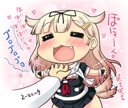 Rule 34 | 10s, 1boy, 1girl, = =, admiral (kancolle), blonde hair, blush, hair flaps, hair ornament, hairclip, hand on another&#039;s chin, hase yu, kantai collection, kemonomimi mode, long hair, neckerchief, open mouth, red neckerchief, scarf, school uniform, serafuku, skirt, smile, solo focus, stroking another&#039;s chin, tail, tail wagging, translation request, yuudachi (kancolle)