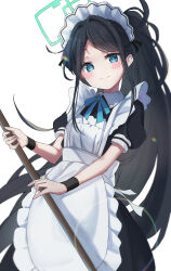 Rule 34 | 1girl, absurdres, apron, aris (blue archive), aris (maid) (blue archive), black dress, black hair, blue archive, blue eyes, blue ribbon, blush, closed mouth, dress, halo, highres, leopon pon, long hair, looking at viewer, maid, maid apron, maid headdress, neck ribbon, official alternate costume, puffy short sleeves, puffy sleeves, ribbon, ringed eyes, short sleeves, smile, solo, very long hair, white apron, wide ponytail, wrist cuffs