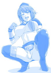 Rule 34 | :d, aftersex, anus, ass, blue theme, boots, breasts, character request, condom, cosplay, fate/grand order, fate (series), florence nightingale (fate), florence nightingale (trick or treatment) (fate), florence nightingale (trick or treatment) (fate) (cosplay), from below, gloves, haruhisky, hat, high heel boots, high heels, highres, looking at viewer, looking down, monochrome, nipples, no panties, official alternate costume, open mouth, sideboob, smile, solo, squatting, thigh boots, thighhighs, tongue, tongue out, undressing, used condom
