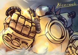 Rule 34 | 2014, artist name, blitzcrank, clenched hand, dated, foreshortening, glowing, glowing eyes, league of legends, machinery, nam (valckiry), no humans, non-humanoid robot, robot, signature, spikes, white eyes