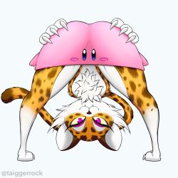 Rule 34 | animal ears, ass, bent over, clawroline, claws, furry, furry female, highres, huge ass, kirby, kirby (series), kirby and the forgotten land, leopard ears, leopard girl, leopard tail, looking at viewer, mouthful mode, nintendo, purple eyes, simple background, taiggerrock, tail, vore