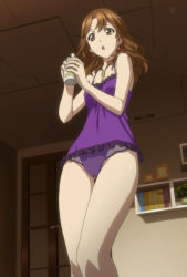 Rule 34 | 10s, alcohol, anime screenshot, beer, brown eyes, brown hair, guilty crown, highres, lingerie, mature female, open mouth, ouma haruka, stitched, third-party edit, underwear