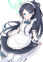 Rule 34 | 1girl, absurdly long hair, apron, aqua ribbon, aris (blue archive), aris (maid) (blue archive), black dress, black hair, black wristband, blue archive, blue hair, collared dress, dress, frilled apron, frills, gradient hair, green halo, halo, highres, kinakon, long hair, looking at viewer, maid, maid apron, maid headdress, multicolored hair, neck ribbon, official alternate costume, pantyhose, parted bangs, ponytail, puffy short sleeves, puffy sleeves, ribbon, ringed eyes, short sleeves, smile, solo, standing, very long hair, white apron, white pantyhose