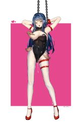 Rule 34 | 1girl, 2boys, absurdres, arknights, armband, armpits, astesia (arknights), bdsm, black leotard, blue eyes, blue hair, bondage, border, bound, bound wrists, grabbing another&#039;s breast, breasts, chain, chinese commentary, cleavage, covered navel, crying, crying with eyes open, disembodied hand, full body, grabbing, hand on another&#039;s waist, heart, heart-shaped pupils, highres, leotard, long hair, looking at viewer, medium breasts, multiple boys, one breast out, open mouth, outside border, panties, panties under pantyhose, pantyhose, pink background, playboy bunny, pussy juice, qianyi yuantu sheng, red footwear, restrained, sex toy, shiny clothes, shoes, sidelocks, signature, simple background, solo focus, sweat, symbol-shaped pupils, tears, thigh strap, tight clothes, tongue, torn clothes, torn legwear, underwear, vibrator, vibrator under clothes, white border, white pantyhose, wrist cuffs