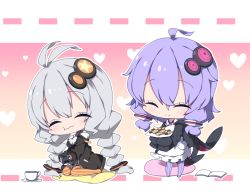 Rule 34 | 2girls, :t, ^ ^, ahoge, antenna hair, apron, black jacket, blush, braid, breasts, checkerboard cookie, chibi, closed eyes, closed mouth, commentary request, controller, cookie, cup, fingerless gloves, food, frilled apron, frills, game controller, gloves, hair between eyes, hair ornament, heart, holding, hood, hood down, hooded jacket, jacket, kizuna akari, long hair, long sleeves, low twintails, medium breasts, milkpanda, multiple girls, no shoes, open clothes, open jacket, orange gloves, orange pantyhose, pantyhose, puffy long sleeves, puffy sleeves, purple legwear, ribbed legwear, saucer, silver hair, sitting, sleeves past fingers, sleeves past wrists, standing, striped clothes, striped legwear, striped pantyhose, teacup, twin braids, twintails, vertical-striped clothes, vertical-striped legwear, vertical-striped pantyhose, very long hair, voiceroid, wariza, wavy mouth, white apron, yuzuki yukari