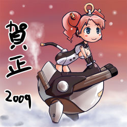 Rule 34 | 00s, 10s, 2009, bad id, bad pixiv id, blue eyes, breasts, busou shinki, doll joints, exhaust, joints, large breasts, new year, pink hair, snow, solo, tail, twintails, vitulus