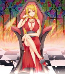 Rule 34 | 1girl, absurdres, blonde hair, bracelet, breasts, crossed legs, fire, high heels, highres, jewelry, large breasts, long hair, looking at viewer, lots of jewelry, md5 mismatch, necklace, nipples, original, red eyes, resolution mismatch, ryuuzouji usagi, see-through, see-through silhouette, shoes, sitting, small nipples, smile, source smaller, very long hair, yellow eyes