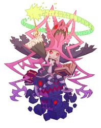 Rule 34 | 1girl, book, dragon, dragon: marked for death, hat, highres, inti creates, multicolored hair, nakayama tooru, official art, pink eyes, pink hair, transparent background, wand, white hair, witch, witch (dmfd), witch hat