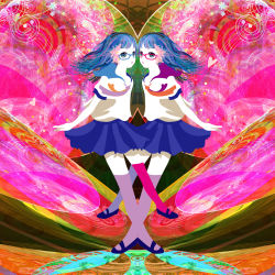 Rule 34 | abstract, glasses, kazaana, multiple girls, psychedelic, school uniform, thighhighs