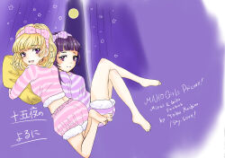 Rule 34 | 2girls, absurdres, aged up, barefoot, feet, highres, izayoi liko, mahou girls precure!, multiple girls, pajamas, precure, purple pajamas, yoiko (precure), yuri