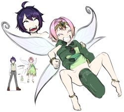 Rule 34 | 1boy, 1girl, anklet, before and after, blue eyes, bracelet, breasts, clenched teeth, closed eyes, disembodied limb, disembodied penis, dress, fairy, fairy wings, full body, genderswap, genderswap (mtf), green neckwear, highres, jewelry, kiyoshi2431, large insertion, looking at viewer, mini person, minigirl, original, pants, penis, pink hair, pointy ears, purple eyes, purple hair, rape, sandals, sex, short hair, simple background, small breasts, smile, stomach bulge, strapless, sweater vest, teeth, tiara, transformation, uncensored, vaginal, white background, wings