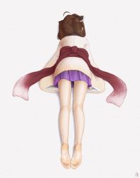 Rule 34 | 1girl, ahoge, bare legs, brown hair, commentary request, feet, from above, grey background, highres, japanese clothes, kimono, legs, lying, medium hair, miniskirt, obi, on ground, on stomach, pleated skirt, print kimono, purple skirt, sash, signature, skirt, sleeves past wrists, solo, thighs, toes, touhoku kiritan, twintails, voiceroid, yukkuri bitto