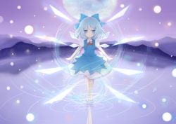 Rule 34 | 1girl, blue eyes, blue hair, blush, cirno, detached wings, highres, ice, ice wings, matching hair/eyes, moon, open mouth, puffy sleeves, short hair, short sleeves, solo, touhou, uleri7623, weriamu, wings