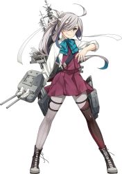 Rule 34 | 10s, 1girl, ahoge, asashimo (kancolle), bow, bowtie, dress shirt, front-seamed legwear, fujikawa, full body, hair over one eye, headband, kantai collection, long hair, long sleeves, multicolored hair, official art, pantyhose, ponytail, purple skirt, seamed legwear, shirt, single thighhigh, skirt, smile, solo, thighhighs, transparent background, two-tone hair