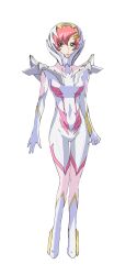 1girl artist_request bodysuit breasts covered_navel full_body gundam gundam_seed gundam_seed_freedom hair_ornament helmet highres lacus_clyne light_smile long_hair looking_at_viewer mecha_pilot_suit normal_suit official_alternate_costume official_art pilot_suit pink_hair purple_eyes skin_tight smile solo standing transparent_background white_bodysuit