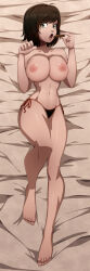 Rule 34 | 1girl, absurdres, bare shoulders, bikini, black hair, blush, breasts, cleavage, cookie, dakimakura (medium), flower, food, grey eyes, highres, incredibly absurdres, large breasts, lying, multicolored hair, navel, nipples, on back, ravenravenraven, red hair, rose, ruby rose, rwby, short hair, solo, stomach, swimsuit, thighs, third-party edit, two-tone hair