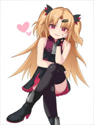 Rule 34 | 1girl, akatsuki uni, bad id, bad pixiv id, bare arms, bare shoulders, black dress, black footwear, black gloves, black thighhighs, boots, border, brown hair, closed mouth, commentary request, crossed legs, dress, eyeliner, fang, fang out, fingerless gloves, gloves, grey border, hair ornament, hairclip, hand on own cheek, hand on own face, head tilt, heart, high heel boots, high heels, highres, knee boots, lipstick, long hair, looking at viewer, makeup, nail polish, okuri banto, parted bangs, red eyes, red lips, red nails, short dress, simple background, sitting, sleeveless, sleeveless dress, smile, solo, thighhighs, two side up, uni create, virtual youtuber, white background, zipper, zipper pull tab