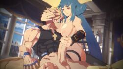 Rule 34 | 1boy, 1girl, 3d, abs, animated, arm support, armpits, audible music, black shirt, blonde hair, blue hair, bottomless, bouncing breasts, breast sucking, breasts, cross, curvy, detached sleeves, dizzy (guilty gear), english text, erection, eyepatch, fingernails, guilty gear, guilty gear strive, guilty gear xrd, hair rings, hand on another&#039;s head, handjob, hetero, incest, indoors, interior, large breasts, large penis, long hair, looping animation, mature female, moaning, monster girl, mother and son, muscular, muscular male, nail polish, nipples, nude, nursing handjob, partially undressed, pectorals, penis, red eyes, revision, ribbon, scenery, seiza, shirt, short hair, sidelocks, sin kiske, sitting, sound, tagme, tail, tail ornament, tail ribbon, tank top, testicles, thick thighs, thigh strap, thighs, twintails, video, wallimog, white nails, window