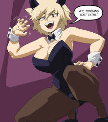 Rule 34 | 1girl, absurdres, animal ears, bakugou mitsuki, black leotard, blonde hair, blush, boku no hero academia, bow, bowtie, breasts, brown pantyhose, cameltoe, cleavage, detached collar, fake animal ears, fake tail, highres, huge breasts, inker comics, large breasts, leotard, mature female, pantyhose, playboy bunny, rabbit ears, short hair, smile, solo, squatting, tail, wide hips, wrist cuffs