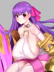 Rule 34 | 1girl, belt collar, breasts, claw (weapon), claws, collar, fate/extra, fate/extra ccc, fate/grand order, fate (series), hair ribbon, highres, huge breasts, kukumomo, long hair, o-ring, o-ring top, passionlip (fate), pink eyes, pink ribbon, purple hair, purple ribbon, ribbon, solo, very long hair, weapon