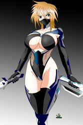 Rule 34 | absurdres, blonde hair, breasts, highres, large breasts, mask, noir-black-shooter, original, revealing clothes, solo, taimanin suit