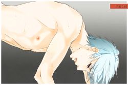 Rule 34 | 1boy, blue hair, blush, kuroko no basuke, kuroko tetsuya, male focus, nipples, nude, sex, sweat, text focus, yaoi