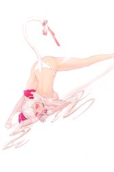 Rule 34 | 1girl, absurdres, animal ears, ass, bare back, bell, blush, bow, breasts, candy, cat ears, cat tail, destiny child, food, hair bow, highres, jack-o&#039; challenge, looking at viewer, medium breasts, panties, pink eyes, rehut, ribbon, sideboob, spread legs, sytry (destiny child), tail, tail bell, tail ornament, tail ribbon, twintails, underwear, white background, white hair, white panties