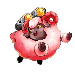 Rule 34 | animal ears, blush, digimon, digimon (creature), fur trim, horns, missile, no humans, open mouth, sheep, sheep ears, sheep horns, sheepmon, solo, transparent background, yellow eyes