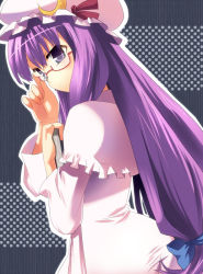 Rule 34 | 1girl, aro, bespectacled, book, female focus, glasses, hat, long hair, patchouli knowledge, purple eyes, purple hair, ribbon, solo, touhou