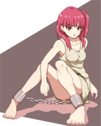 Rule 34 | 1girl, artist request, barefoot, bound ankles, breasts, chain, chained, chained ankles, cuffs, dress, long hair, magi the labyrinth of magic, morgiana, pink eyes, pink hair, shackles, side ponytail, sitting, slave, slave clothes, sleeveless, small breasts, solo, toes, you (maumauyo)